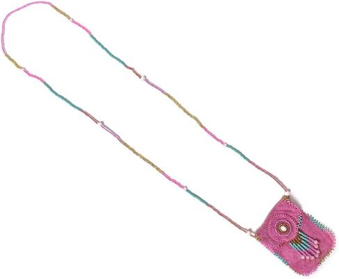 Mia Jewel Shop Authentic Leather Suede Medicine Pouch Seed Bead Fringe Dangle Necklace - Womens Fashion Handmade Bags Boho Travel Accessories in Saudi Arabia