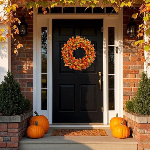 Artificial Fall Wreath 22 Inch Autumn Wreaths for Front Door Orange Forsythia Wreath with Berries Fall Foliage for indoor Outdoor Thanksgiving Day Harvest Festival Home Party Holiday in Saudi Arabia