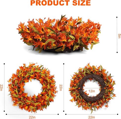 Artificial Fall Wreath 22 Inch Autumn Wreaths for Front Door Orange Forsythia Wreath with Berries Fall Foliage for indoor Outdoor Thanksgiving Day Harvest Festival Home Party Holiday in Saudi Arabia