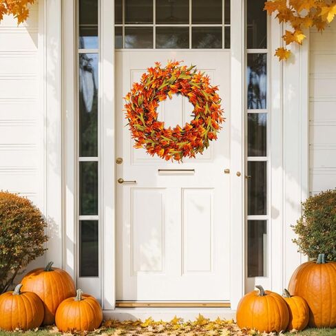 Artificial Fall Wreath 22 Inch Autumn Wreaths for Front Door Orange Forsythia Wreath with Berries Fall Foliage for indoor Outdoor Thanksgiving Day Harvest Festival Home Party Holiday in Saudi Arabia