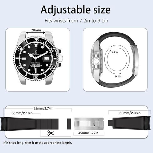 حزام ساعة منحني من مطاط السيليكون مقاس 20 مم متوافق مع ساعة رولكس - لأحزمة ساعات رولكس in Kuwait