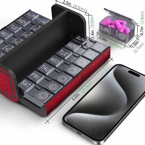 Medicine Pill Organizer, 7 Day AM PM Pill Box 2 Times a Day, Travel Leather Pill Case, Pressing The Double Opening, Holds Medication Vitamins Fish Oil and Supplements (Red and Blue) in Saudi Arabia
