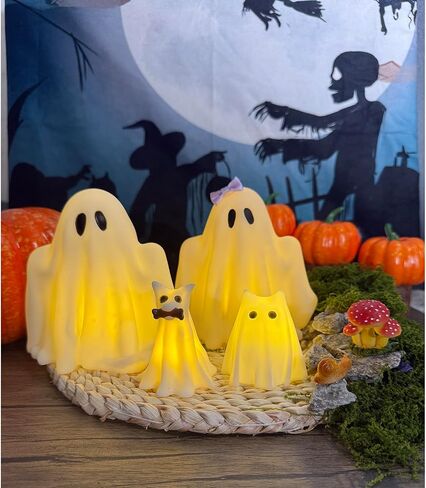 Halloween Decorations Indoor,Ghost Decor, Light Up Ghosts Kit Set of 4,Friendly Pets,Gothic Home Decor(2ghost 2dog) in Saudi Arabia