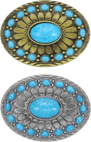 MECCANIXITY Western Belt Buckle for Men, Big Turquoise Belt Buckle for Women Mens Cowboy, Bronze Color blue 1 Set in Saudi Arabia