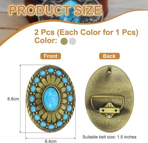 MECCANIXITY Western Belt Buckle for Men, Big Turquoise Belt Buckle for Women Mens Cowboy, Bronze Color blue 1 Set in Saudi Arabia