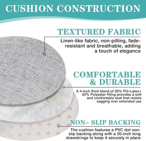 Dark Grey Bar Stool Seat Cushions, Round Stool Covers Pads with Ties Non Slip (12"x12"x4",1 Pack) in Saudi Arabia