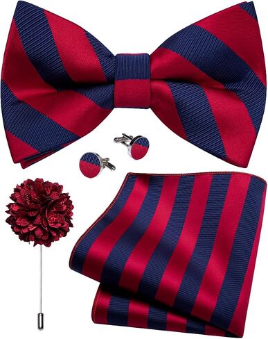 Silk Bow Tie Set for Men Striped Pre-tied Tuxedo Bowties Pocket Square Cufflinks Adjustable Wedding Prom Party in Saudi Arabia