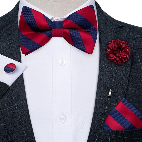Silk Bow Tie Set for Men Striped Pre-tied Tuxedo Bowties Pocket Square Cufflinks Adjustable Wedding Prom Party in Saudi Arabia