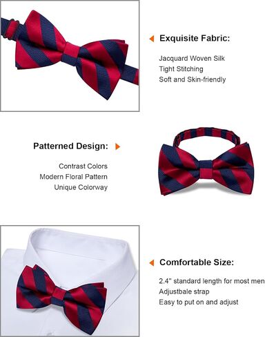 Silk Bow Tie Set for Men Striped Pre-tied Tuxedo Bowties Pocket Square Cufflinks Adjustable Wedding Prom Party in Saudi Arabia