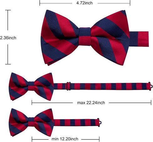 Silk Bow Tie Set for Men Striped Pre-tied Tuxedo Bowties Pocket Square Cufflinks Adjustable Wedding Prom Party in Saudi Arabia
