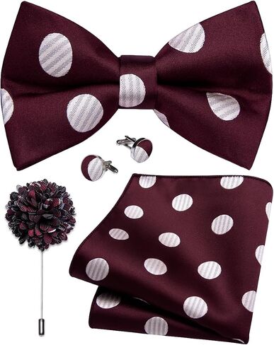 Silk Bow Tie Set for Men Striped Pre-tied Tuxedo Bowties Pocket Square Cufflinks Adjustable Wedding Prom Party in Saudi Arabia
