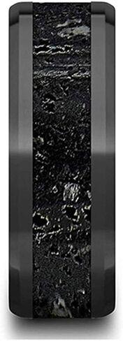 VESUVIUS Polished Black Ceramic Wedding Band with Black & Gray Lava Rock Stone Inlay Polished Beveled Edges - 8mm in Saudi Arabia
