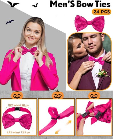 Geyoga 24 PCS Men's Sequin Bow Ties Pre Parkle Sequin Banded Double Bowtie Ties مع شريط رقبة قابل للتعديل in Saudi Arabia