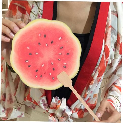 Zerodeko Watermelon Handheld Fan Paddle Summer Summer مع مقبض طويل من قطعة خشبية واحدة لحفلات حفلات الزفاف والديكور المنزلي in Kuwait