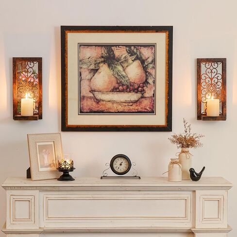 Walasis Rustic Candle Sconces Mirror Wall Decor Black Mirrored Wall Sconce Decorative Set of Two Wood Vintage Small Hanging Shelves for Farmhouse Living Room Kitchen Bedroom in Kuwait