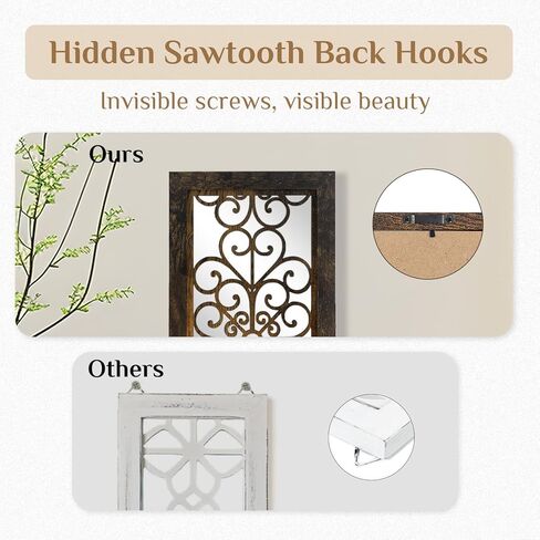 Walasis Rustic Candle Sconces Mirror Wall Decor Black Mirrored Wall Sconce Decorative Set of Two Wood Vintage Small Hanging Shelves for Farmhouse Living Room Kitchen Bedroom in Kuwait