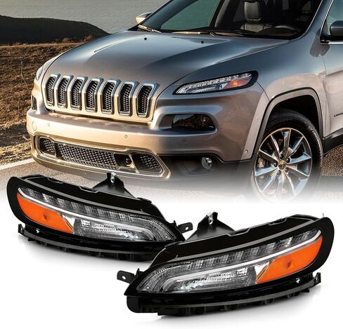 AKKON - Fits 2014-2018 JEEP Cherokee LED DRL [Light Bar] Chrome Bumper Parking Light Turn Signal Passenger Right Replacement in Saudi Arabia