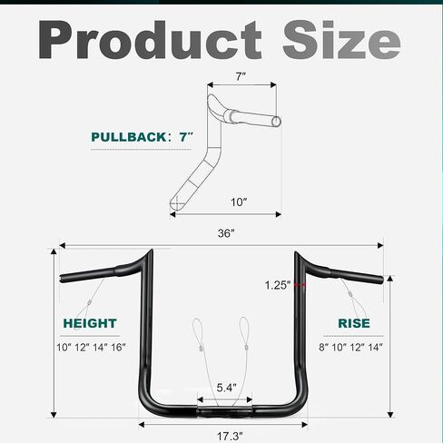 MoKitDora Street Electra Glide Ape Hanger 10 بوصة ارتفاع 1-1/4 بوصة دهون 1 بوصة مشبك قرد باجر ميثوك بار لـ 1996-2023 Harley FLHT & FLHX Ultra Limited Tri-Glide، أسود in Saudi Arabia