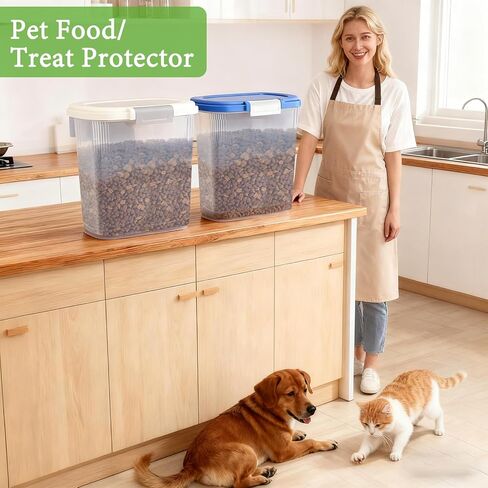 حاوية تخزين طعام الكلاب سعة 8 رطل مع مغرفة من WBKTOOL - حاوية طعام القطط محكمة الغلق - حاوية طعام الحيوانات الأليفة بقفل بإبزيم للكلاب والقطط والطيور - حاوية طعام الكلاب الجافة والحافظة الطازجة - أزرق ملكي in Kuwait
