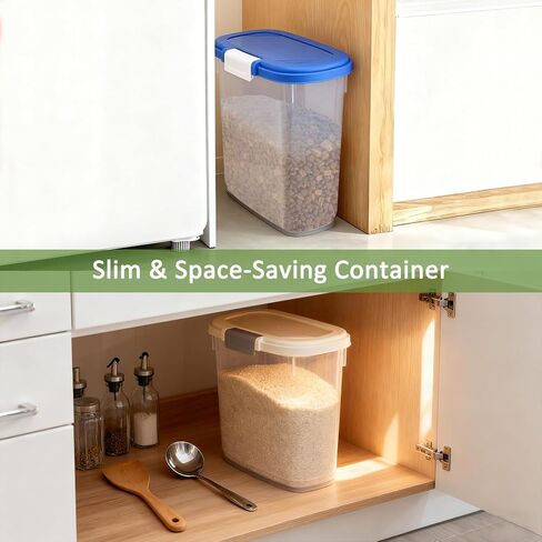 حاوية تخزين طعام الكلاب سعة 8 رطل مع مغرفة من WBKTOOL - حاوية طعام القطط محكمة الغلق - حاوية طعام الحيوانات الأليفة بقفل بإبزيم للكلاب والقطط والطيور - حاوية طعام الكلاب الجافة والحافظة الطازجة - أزرق ملكي in Kuwait