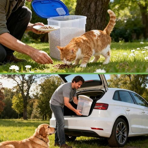 حاوية تخزين طعام الكلاب سعة 8 رطل مع مغرفة من WBKTOOL - حاوية طعام القطط محكمة الغلق - حاوية طعام الحيوانات الأليفة بقفل بإبزيم للكلاب والقطط والطيور - حاوية طعام الكلاب الجافة والحافظة الطازجة - أزرق ملكي in Kuwait