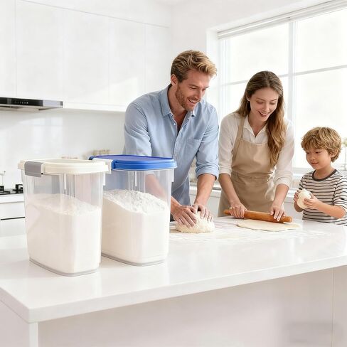 حاوية تخزين طعام الكلاب سعة 8 رطل مع مغرفة من WBKTOOL - حاوية طعام القطط محكمة الغلق - حاوية طعام الحيوانات الأليفة بقفل بإبزيم للكلاب والقطط والطيور - حاوية طعام الكلاب الجافة والحافظة الطازجة - أزرق ملكي in Kuwait