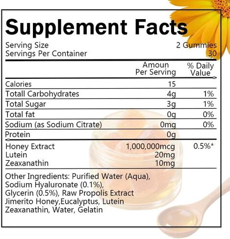 Jimerito Honey Lutein Gummies ، Lutein & Zeaxanthin مكملات ， 20mg Gummies-30 Days Supply (1pc) in Kuwait