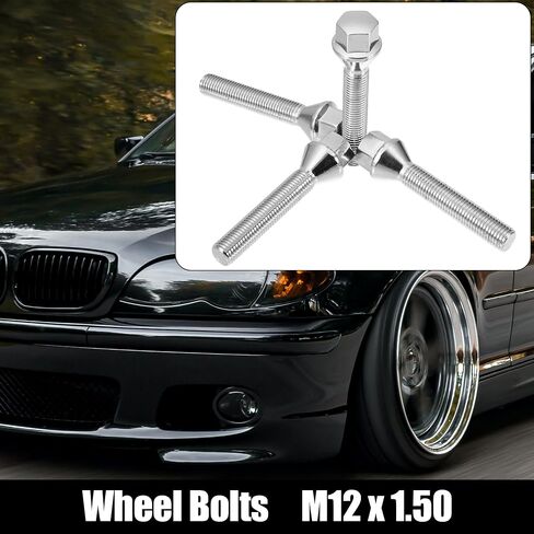 uxcell M12 x 1.5 Chrome Wheel Studs Set Taper Seat 17 mm Shank Wheel Bolts Lug 8pcs in Saudi Arabia