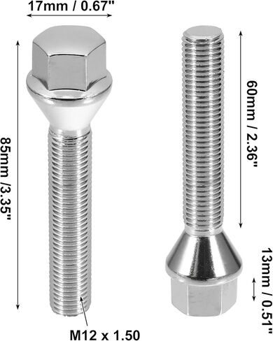 uxcell M12 x 1.5 Chrome Wheel Studs Set Taper Seat 17 mm Shank Wheel Bolts Lug 8pcs in Saudi Arabia