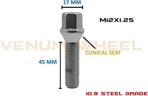 Complete Set of M12x1.25 Chrome Tapered Conical Seat Lug Bolts 45 MM Extended Shank Length Compatible with Jeep Fiat Dodge Chrysler Alfa Romeo Factory & Aftermarket Wheels in Saudi Arabia