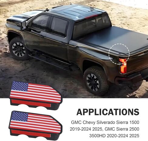 2PCS Bed Rail Stake Pocket Covers, Compatible with GMC Chevy Silverado Sierra 1500 2019-2024, GMC Sierra 3500HD 2020-2025, Truck Rear Holes Plugs Covers (Black Flag) in Kuwait