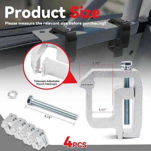 Heavy Duty Silver Truck Cap Mounting Clamps (4-Pack) - Compatible with Chevy Silverado/GMC Sierra Dodge Ram 1500/2500/3500 Ford F150/F250 - Aluminum Clips for Camper Shell & Topper Installation in Saudi Arabia