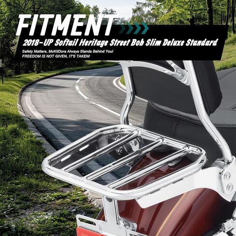 MoKitDora Detachable Softail Backrest Sissy Bar Upright with Pad & Luggage Rack for 2018-later FLDE FLHC FLHCS FLSL FXBB FXBBS FXST, Black in Kuwait