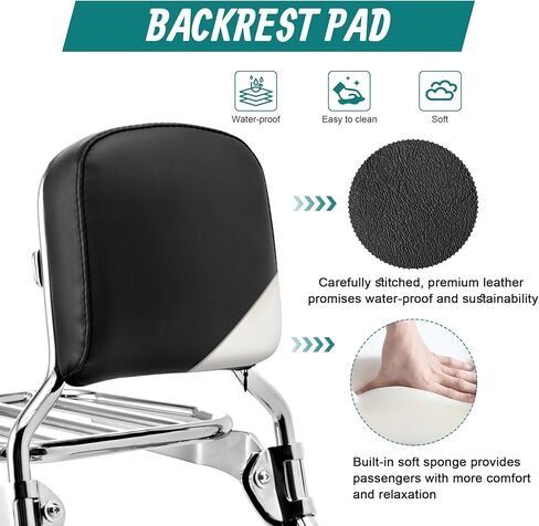 MoKitDora Detachable Softail Backrest Sissy Bar Upright with Pad & Luggage Rack for 2018-later FLDE FLHC FLHCS FLSL FXBB FXBBS FXST, Black in Kuwait