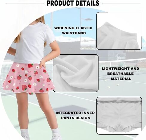 Girl's Tennis Skirts with Shorts Stylish Pleated High Waist Kid's Sports Skirt with Pocket Golf Cheerleading Skort in Saudi Arabia
