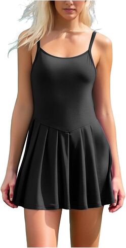 Athletic Dress for Women Spaghetti Strap Pleated Mini Dresses Flowy Solid Fitted Workout Tennis-Dress Activewear in Saudi Arabia