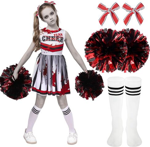 Spooktacular Creations Halloween Cheerleader Costume for Girls, Kids Zombie Cheerleader Outfit, Dead Fearleader Dress in Saudi Arabia