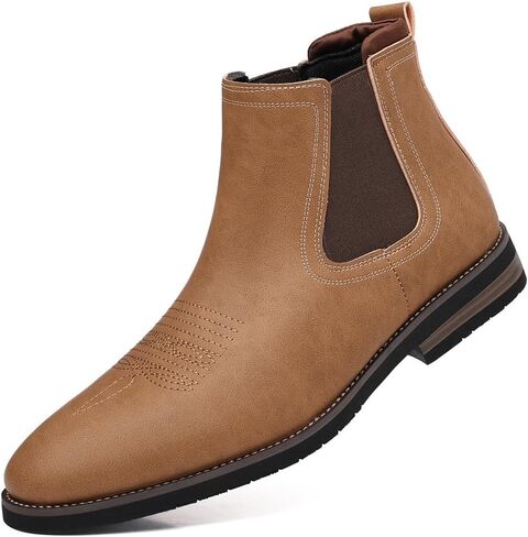 kkdom Cowboy Boots Western for Men Square Toe Mens Chelsea Boots Slip On Casual Retro Ankle Boots in Saudi Arabia