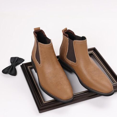 kkdom Cowboy Boots Western for Men Square Toe Mens Chelsea Boots Slip On Casual Retro Ankle Boots in Saudi Arabia