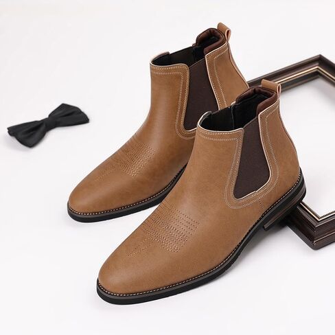 kkdom Cowboy Boots Western for Men Square Toe Mens Chelsea Boots Slip On Casual Retro Ankle Boots in Saudi Arabia