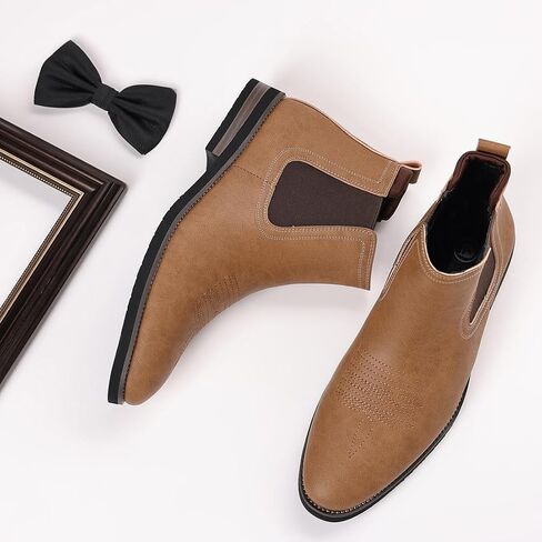 kkdom Cowboy Boots Western for Men Square Toe Mens Chelsea Boots Slip On Casual Retro Ankle Boots in Saudi Arabia