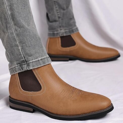 kkdom Cowboy Boots Western for Men Square Toe Mens Chelsea Boots Slip On Casual Retro Ankle Boots in Saudi Arabia