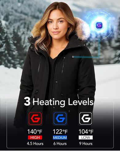 Graphene Heated Jacket Parka for Women with Rechargeable Battery Pack Included in Saudi Arabia