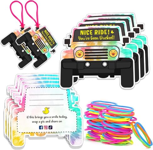 You've Been Ducked Card, Duck Tags, Ducking Game Card, Duck Tag Kits Includes 20 Duck Tags, 20 Yellow Rubber Ducks, 20 Rubber Bands in Kuwait