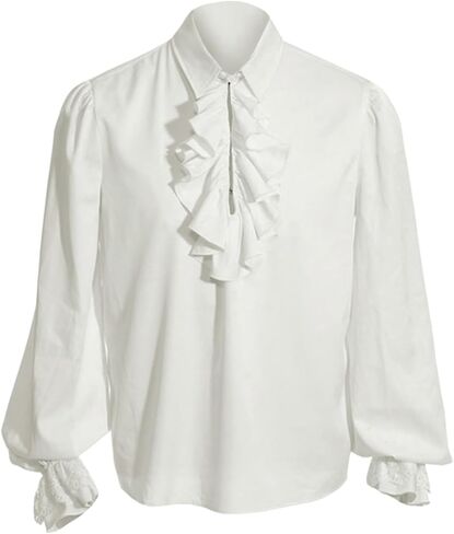 Mens Pirate Shirt Ruffle Puffy Colonial Frilly Steampunk Blouse in Kuwait