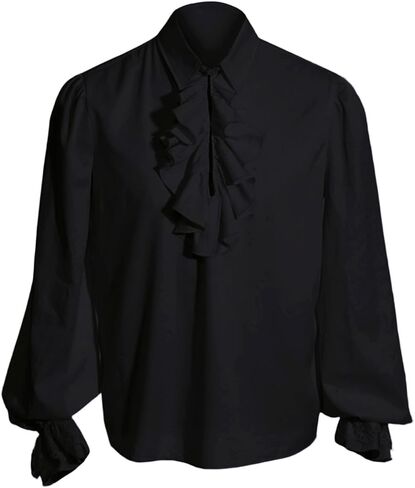 Mens Pirate Shirt Ruffle Puffy Colonial Frilly Steampunk Blouse in Kuwait