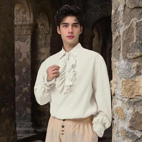 Mens Pirate Shirt Ruffle Puffy Colonial Frilly Steampunk Blouse in Kuwait
