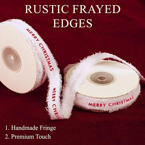 Waydress 2 Pcs Merry Christmas Ribbon Cotton Herringbone Custom Ribbon Natural 5/8" x 10 Yards Christmas Ribbon for Gift Wrapping Crafts DIY Holiday Xmas Decorations in Saudi Arabia