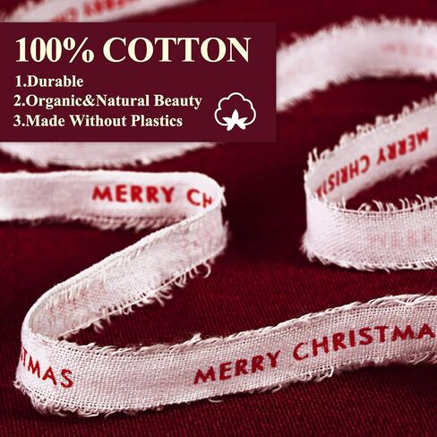 Waydress 2 Pcs Merry Christmas Ribbon Cotton Herringbone Custom Ribbon Natural 5/8" x 10 Yards Christmas Ribbon for Gift Wrapping Crafts DIY Holiday Xmas Decorations in Saudi Arabia