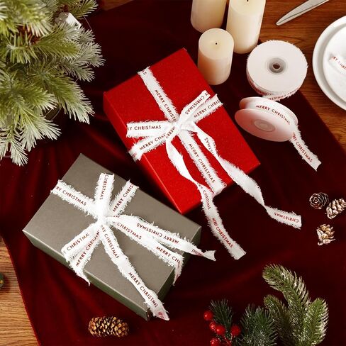 Waydress 2 Pcs Merry Christmas Ribbon Cotton Herringbone Custom Ribbon Natural 5/8" x 10 Yards Christmas Ribbon for Gift Wrapping Crafts DIY Holiday Xmas Decorations in Saudi Arabia